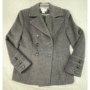 St. John's Bay Est 1984 Women's Black Petite Small Chico Pea Coat Blazer Wool